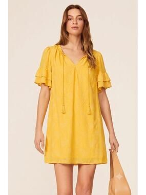 NWT Chelsea & Violet Yellow Floral Jacquard Boho Peasant Tunic Dress L Silky